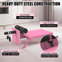Garvee Nordic Curl Machine Adjustable Hamstring & Glute Bench with Wheels for Home Gym 45.9x18x13.7 inch Pink
