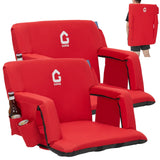 Garvee Stadium Seats with Back Support and Padded Cushion - Extra Wide 24.5" Bleacher Chair with Anti-Slip Mat - Reclining Stadium Football Seats - 6 Adjustable Angle, Large Pockets, Cup Holders - Red