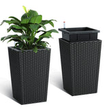 Garvee 16" Tall Outdoor Planters Set of 2 – Large Weather-Resistant Plastic Flower Pots with Drainage for Patio & Garden – Black, 15.7 Inches