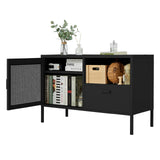 Garvee 37.8" TV Stand Metal Storage Cabinet with Drawer & Vent Door, Adjustable Inner Shelf, Waterproof Easy-Clean Surface, Load-Bearing Thick Shelves, Anti-Slip Feet, Black