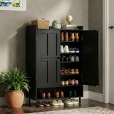 Garvee Farmhouse 6-Tier Narrow Shoe Storage Cabinet - Space-Saving Closet & Entryway Organizer - 3 Adjustable Shelves, Multi-Level Storage, Sturdy Build - Color: Black - Black