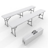 Garvee Lightweight & Portable Outdoor Folding Bench Set – 2 Pack 6-FT HDPE Picnic Benches with Carry Handle – Collapsible, Easy Storage, Ideal for Garden, Patio, Camping, Party, Sports – White