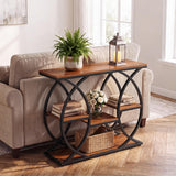 Garvee 4-Tier Entryway Console Table with Storage Shelves, Sturdy Wood & Metal, Adjustable Feet Pads, Anti-Tip Safety, Narrow Hallway Table - Brown