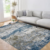Garvee 8' x 10' Modern Abstract Area Rug, Navy Blue Faux Wool Design, Washable Non-Slip Soft Low-Pile Rug for Living Room, Bedroom & Dining Room