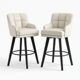Garvee Swivel Bar Stools Set of 2 PU Leather Ergonomic Backrest & Armrests Solid Wood Legs 360° Swivel Footrest Kitchen Island Dining Room - Beige