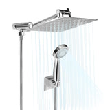 Garvee High-Pressure Rainfall Shower System Combo - 8" Rain Shower Head + Handheld, 3 Spray Modes, 11" Adjustable Extension Arm, Leak-Proof, 59" Hose & Wall Mount, Chrome - 8” stainless steel overhead shower + switch extension arm + hand shower + shower - Chrome