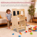 Garvee Adjustable Height Toddler Step Stool Birchwood with Safety Rail & Blackboard Sturdy Design for Kitchen & Bathroom