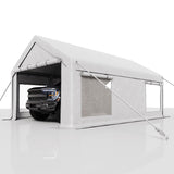 Garvee 12x20 Ft Carport, Car Port with 200g PE Tarp, Roll-Up Doors, and 4 Windows, for Full-Size Pickups, Bass Boats, Tractors, and SUVs, White - White