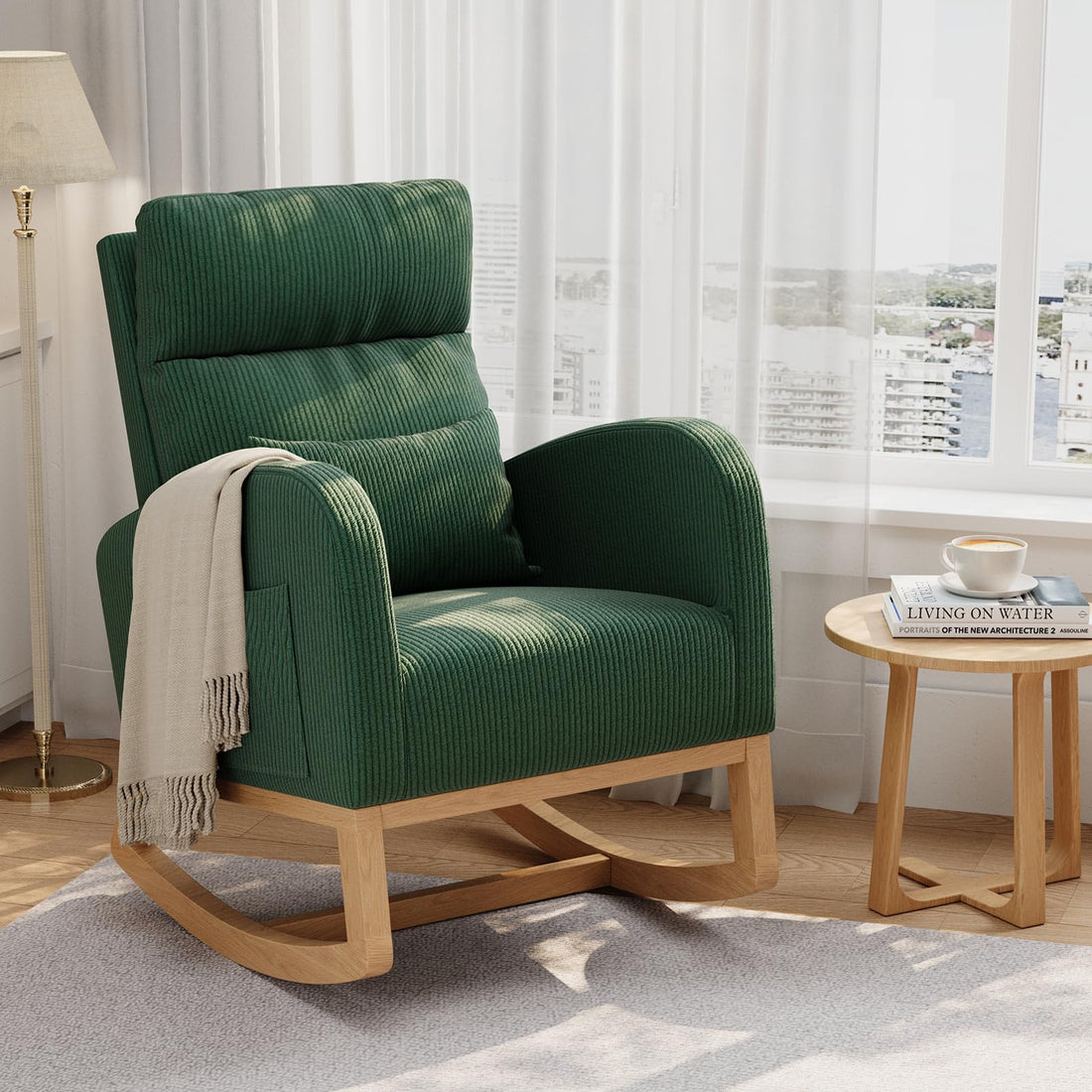 Garvee Green Sherpa Rocking Chair Adjustable Reclining Rocker With Armrest Pocket Cozy Living Room Nursery Chair Green Sherpa Upholstery