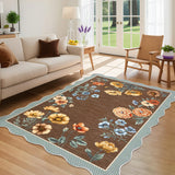 Garvee Floral Scalloped Rug 5x7 Botanical Print Soft Non-Slip Ultra Thin Stain Resistant Brown Living Room Dining Office