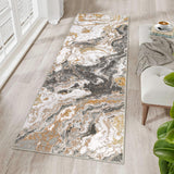 Garvee Abstract Grey 2x8 Modern Marble Runner Rugs, Non Slip Washable Polyester Abstract Pattern for Kitchen Hallway Bedroom Entryway