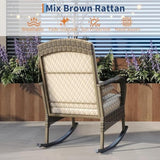 Garvee All-Weather Wicker Patio Bistro Rocking Set (2 Chairs + Tempered Glass Table) with Cushions, Hand-Woven Rattan High-Back Rockers, Rust-Resistant Steel Frame for Porch, Garden & Backyard - Brown Rattan + Beige Cushions + Three-Piece Set 2 Chairs + 1 - Brown Rattan + Beige Cushion + Three-Piece Set 2 Chairs + 1 Table