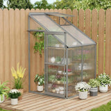 Garvee 4×4FT Lean-To Polycarbonate Greenhouse Kit, Heavy Duty Walk-In Plant Shelter with Sliding Door & Adjustable Roof Vent, Original Color