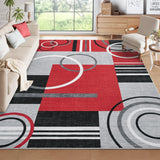 Garvee Modern Red 5x7 Geometric Rug Low Pile Non-Shedding Stain-Resistant Polyester Machine Washable Non-Slip Backing for Nursery Home Office