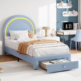 Garvee Twin Bed Frame LED Storage Rainbow Headboard Sherpa Upholstered Soft Velvet Kids Bedroom
