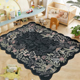 Garvee 9' × 12' Mushroom Scalloped Area Rug, Machine Washable Non-Slip Low-Pile Stain-Resistant Rug for Living Room, Nursery & Bedroom, Black