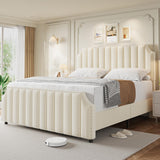 Garvee Bed Frame with 50.2" Headboard, Velvet Upholstered Bed Frame Queen with Vertical Channel Tufted Headboard & Footboard, Nailhead Trim, No Box Spring Needed - Black