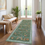Garvee Washable Runner Rug 2x6ft, Green Mushroom and Insect Floral Print, Soft 100% Polyester Low Pile Carpet with Non-Slip TPR Backing, Foldable Floor Mat for Hallway, Kitchen and Entryway, Easy-Care Indoor Floor Covering - Green