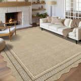 Garvee 6' × 9' Jute-Look Scalloped Area Rug, Machine Washable Non-Slip Low-Pile Stain-Resistant Rug for Living Room, Bedroom & Entryway, Natural Jute