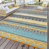 Garvee Outdoor Teal & Yellow 8x10 Plastic Straw Rug Waterproof Reversible Durable Plastic Straw Non-Slip UV-Resistant Patio Garden RV Camping Mat