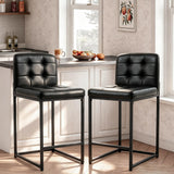 Garvee Modern Counter-Height Bar Stools, Set of 2 - Faux Leather Upholstered Counter Stool Chairs for Kitchen Island & Counter - Sleek Contemporary Design - Black - Color: Black (fabric optimized)