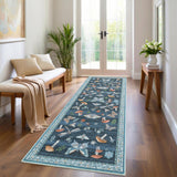 Garvee Washable Runner Rug 2x6ft, Blue Mushroom and Insect Floral Print, Soft 100% Polyester Low Pile Carpet with Non-Slip TPR Backing, Foldable Floor Mat for Hallway, Kitchen and Entryway, Easy-Care Indoor Floor Covering - Blue