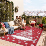 Garvee 8' × 10' Christmas Snowflake & Tree Outdoor Rug, Red, Waterproof UV-Resistant Polypropylene Straw Mat for Patio, Deck & Porch