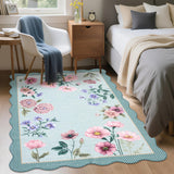 Garvee Floral Rug 9x12 Light Blue Washable Non-Slip Ultra Thin Low Pile TPE Rubber Backing Stain Resistant for Living Room Bedroom Playroom
