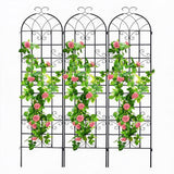 Garvee 7ft Metal Garden Trellis Arch for Climbing Plants, Heavy-Duty Rust-Resistant Iron Frame, Modular Panels with Ground Stakes, Decorative Outdoor Patio Privacy Screen - Black-3Panels