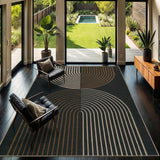 Garvee 9' × 12' Easy Jute Indoor Outdoor Area Rug, Washable Non-Slip Stain-Resistant Foldable Geometric Arch Striped Patio Rug, Black/Brown
