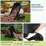 Garvee 1200 lb Heavy-Duty Garden Dump Cart, Poly Tub 4-Wheel Yard Utility Wagon - Quick-Release Tipping Bed - Steel Frame - Pneumatic Tires - Tow-Behind Lawn Tractor Ready, Black, Metal Hub + Rubber Pneumatic Tire - Black