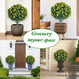 Garvee Set of 2 UV-Resistant Artificial Topiary Ball Trees with Golden Blossom Flowers - Weatherproof PE Faux Plants with Metal Ground Spikes - Indoor/Outdoor Garden Patio Home Decor - 60×40cm - Color: 2 Yellow Flowers PZD-1-235