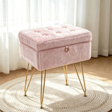 Garvee Vanity Stool Chair with Storage, 15.7 in Faux Fur Vanity Bench, Foot Stool Ottoman with Memory Foam & Metal Legs, Furry Padded Seat with Anti-Slip Feet, for Bedroom & Dressing Room, Pink