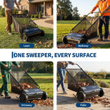 Garvee High-Capacity 21" Manual Push Lawn Sweeper - Walk-Behind Yard Leaf & Grass Clippings Collector, 4-Brush Design, 6 cu ft Garden Cart Bag - Color / - Specs / - Black/Brushes