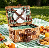 Garvee Wicker Picnic Basket Set for 2 – Plates, Goblets, Cutlery, Bottle Opener & Waterproof Blanket – Portable for Patio, Park, Lawn, Beach – Green (JY-P25080801 green)