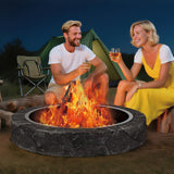 Garvee 48-Inch Smokeless Fire Pit Ring with Ventilation Holes, Easy Install Iron Panels, Rust-Proof Painted Steel, Freestanding or In-Ground Use, Outdoor Camping