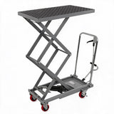 Garvee 770 lb Hydraulic Lift Table Cart, Double Scissor Manual Lift Platform Truck - 50 in Max Lift Height - Non-Slip Platform Mat - Swivel Casters for Material Handling - Gray machine + black anti-slip mat - Gray Machine + Black Anti-Slip Mat