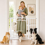 Garvee Pressure-Mount Baby Safety Gate for Doorways & Stairs – 29.9–41" Wide, Auto-Close with Double Lock, No Drilling Needed, Includes Cat Flap – White
