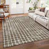 Garvee Living Room Rugs 8x10 Farmhouse Plaid Carpet, Ultra-Soft Low Pile, Non-Shedding, Polyester Fiber, Machine Washable, Non-Slip TPR Backing, Dining Room & Office