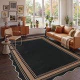 Garvee 3' × 5' Scalloped Easy Jute Border Area Rug, Black & Brown, Washable Low-Pile with Non-Slip Backing for Living Room, Bedroom & Entryway