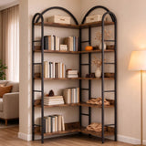 Garvee 5 Tier L Shaped Corner Bookshelf Arched Industrial Metal Frame Anti-Tip Device Sturdy Storage for Home Office Dorm
