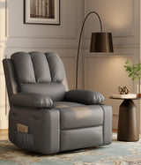 Garvee Manual Recliner Dining Chair for Adults - 360° Swivel Rocker, PU Leather, Side Pocket, Modern Single Sofa for Living Room, Bedroom, Nursery - FN45 Grey