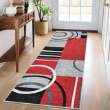 Garvee Modern Red 2x6 Washable Runner Rug Abstract Geometric Non-Slip Stain-Resistant 100% Polyester Low Pile Red Hallway Kitchen Bedroom