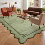 Garvee 5' × 7' Geometric Scalloped Area Rug, Machine Washable Non-Slip Low-Pile Rug for Living Room, Bedroom & Dining Room, Sage Green
