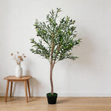 Garvee 5ft Artificial Olive Tree Indoor - Lifelike Faux Floor Plant with Natural Wood Trunk & Realistic Olives - Planter Pot for Home, Office, Living Room Decor - Color: Green