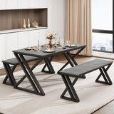 Garvee Space-Saving Dining Table Set for 4 – Rectangular Table with 2 Benches – Sturdy Metal Frame – Ideal for Kitchen, Dining Room, Apartment – Grey - Black
