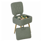 Garvee Vanity Stool with Hidden Storage Foldable Backrest Soft Sherpa Fleece Upholstery Sturdy MDF & Steel Construction Adjustable Feet for Bedroom Dorm Makeup Room
