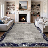 Garvee Checkered Bordered Rug 10x13 Washable Stain Resistant Low Pile Non-Slip Foldable Indoor Apartment Nursery - Light Brown
