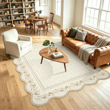 Garvee 5' × 7' Scalloped Floral Area Rug, Ivory, Washable Soft Low-Pile with Non-Slip Backing for Living Room, Bedroom & Entryway