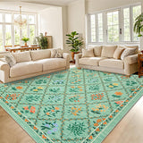 Garvee Washable Floral Living Room Rug 8x10 Large Stain-Resistant Soft Polyester Non-Slip Backing Farmhouse Accent for Bedroom Kitchen